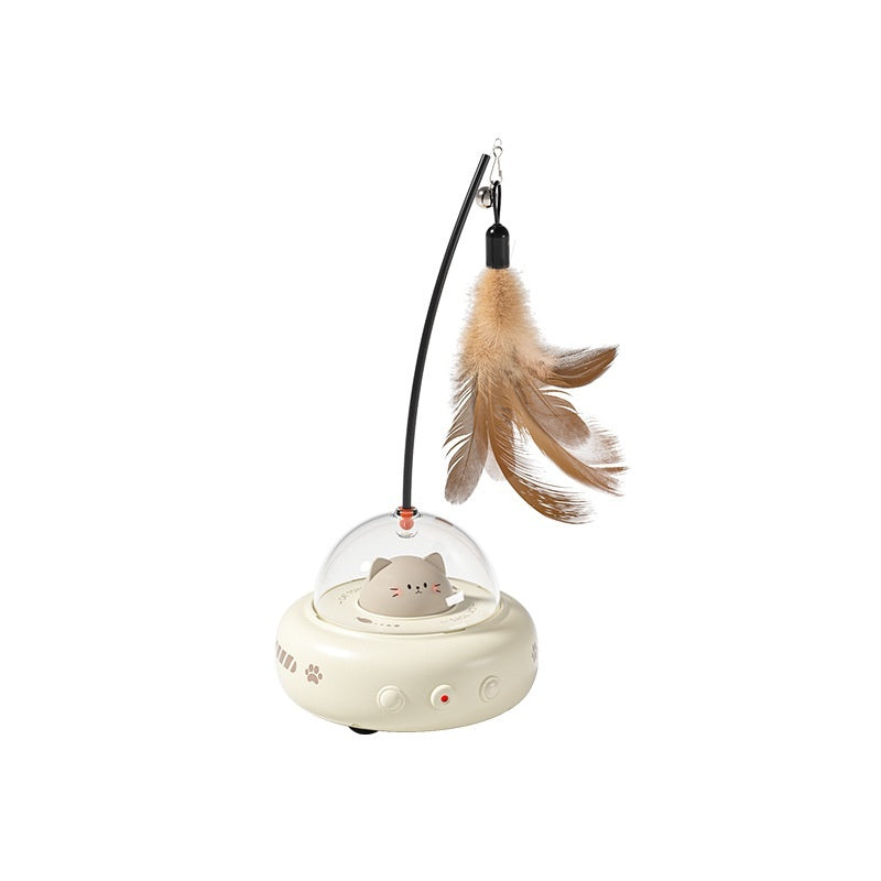Electric UFO Cat Teaser Toy with Feather & Bell