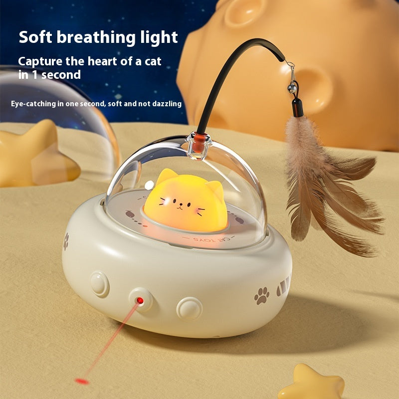 Electric UFO Cat Teaser Toy with Feather & Bell