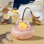 Electric UFO Cat Teaser Toy with Feather & Bell