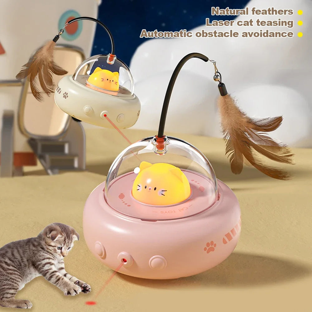 Electric UFO Cat Teaser Toy with Feather & Bell