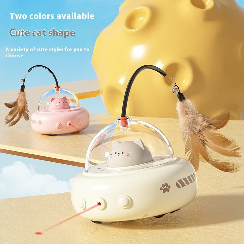 Electric UFO Cat Teaser Toy with Feather & Bell