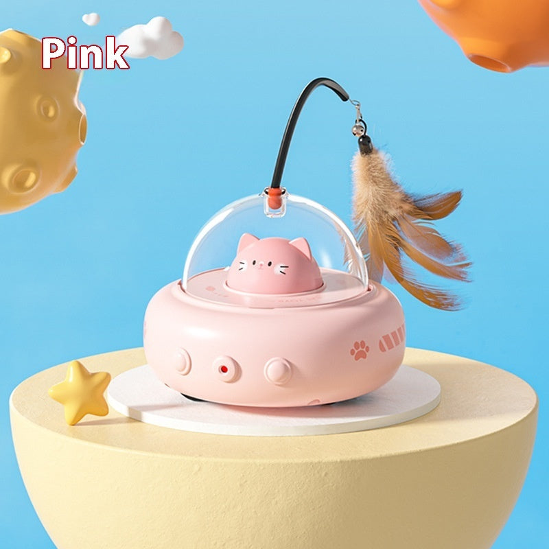 Electric UFO Cat Teaser Toy with Feather & Bell